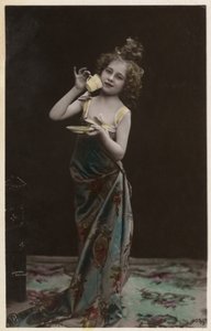 Little girl dressed up drinking tea by Photographer German