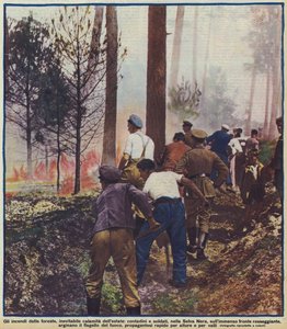 Peasants and soldiers fighting a forest fire in the Black Forest, Germany by Photographer German