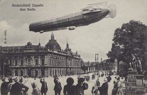 Zeppelin airship flying over Berlin by Photographer German