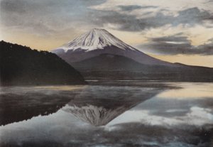 Japan, c.1912: Mount Fuji from Lake Shoji