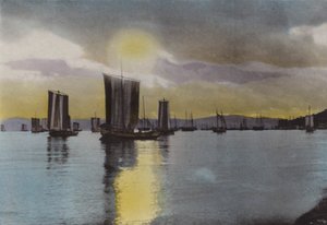 Japan, c.1912: Sunset, Akashi coast