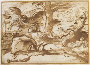 The Angel Appearing to Hagar in the Desert (recto), c.1660 by Pier Francesco Mola
