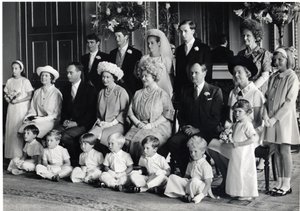 Group Wedding Photograph of Lord Hartington and Amanda with HM the Queen, and the Queen Mother, 28th June 1967 by Blaise Nicolas Le Sueur