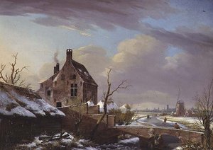Winter Landscape with Figures by a Bridge