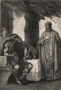 Saint Gregoire of Tours opposing Chilperic I, engraving by Pierre Fritel by Pierre (after) Fritel