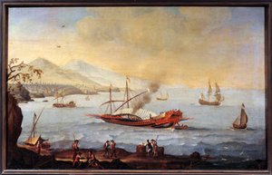 A galere in the harbor of Marseille. Painting of the Ecole de Pierre Puget by Pierre (school of) Puget