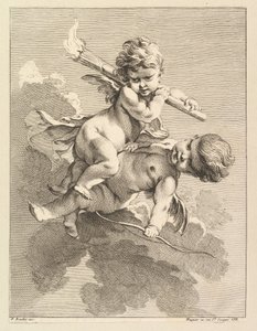 Two Cupids, One Carrying a Torch, Another a Bow by Pierre Alexandre Aveline