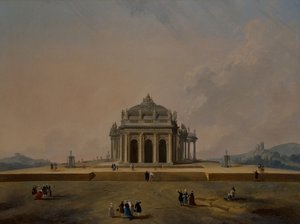 Fantastical architectural studies with figures by Pierre Antoine Demachy