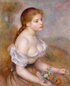 A Young Girl with Daisies by Pierre Auguste Renoir