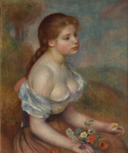 A Young Girl with Daisies by Pierre Auguste Renoir
