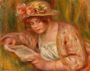Andrée in a Hat, Reading by Pierre Auguste Renoir