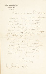 Autograph Letter Signed to Dr. Fritz Thurneyssen, Paris and Les Collettes, 24th June 1908