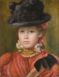 Girl in Black Hat with Red Flowers