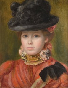 Girl in Black Hat with Red Flowers