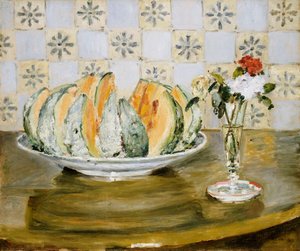 Still Life of a Melon and a Vase of Flowers by Pierre Auguste Renoir