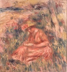 Woman seated on the grass by Pierre Auguste Renoir