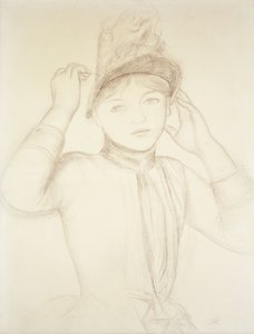 Young Woman Arranging her Hat by Pierre Auguste Renoir