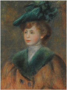Young Woman with a Green Hat by Pierre Auguste Renoir