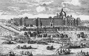 View of The Salpêtrière. Engraving of Aveline in the 17th century by Pierre Aveline