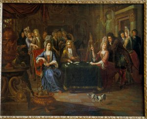 Nobles card players playing cards in a living room
