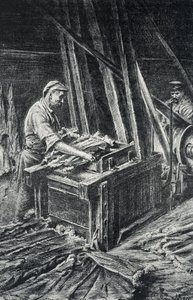 Leatherwork, the softening of the animal skins in a fuller. Engraving from Pierre Calmette Collection by Pierre Calmettes