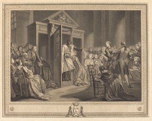 The Confessional by Pierre Etienne Moitte after Pierre Antoine Baudouin