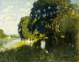 A Beautiful Sunday on the Banks of the Seine by Pierre Eugene Montezin