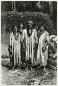 Chief Lacandon and Lacandon types, Mayan people living in the jungles of Chiapas (Mexico). Engraving by P. Fritel, to illustrate the story 