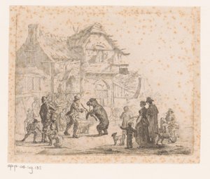 Dancing Bear with Handler in Front of an Inn, Also a Monkey in the Foreground