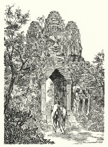 The northern gate of Angkor-Thom (engraving) by Pierre Jeannerat de Beerski