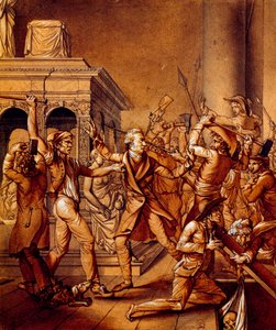 Alexandre Lenoir opposed to the revolutionaries when they want to destroy the grave of French King Louis XII at the Saint Denis royal basilica in 1793, at the time of the French Revolution by Pierre Joseph Lafontaine