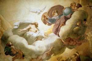 Detail of the painting of the interior of the dome depicting the Holy Trinity by Pierre Mignard