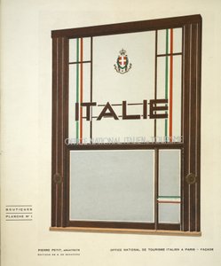 Office National de Tourisme Italien A Paris, Pierre Petit, Boutiques, Henry Delacroix, Editions S De Bonadona, Paris, Late 1920s, Pochoir Print by Pierre Petit