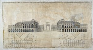 Architecture: Project of Place Royale for Marseille, perspective looking at the harbour and floor plan