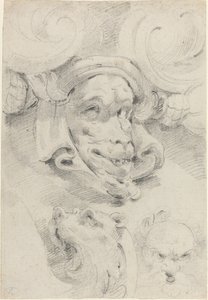 Ornamental Sketches with Grotesque Masks by Pierre Puget
