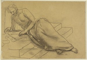Man reclining on steps, reading, study for A Philosopher, for Boston Library by Pierre Puvis de Chavannes