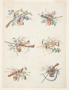 Designs for Six Trophies Composed of Hunting Attributes