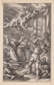 Cosmas and Damian on the Pyre, Surrounded by Soldiers and Angels by Pierre Simon (I)