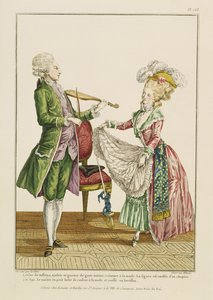 A gentleman playing the violin while a lady dances, engraved by J. Pelicier