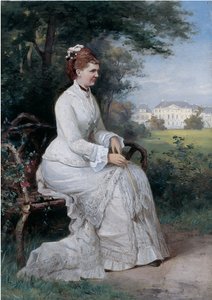 Portrait of Princess Emma von Waldeck-Pyrmont Seated on a Bench in the Park of the Palace Het Loo