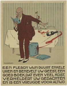 Reading Man Accidentally Knocks a Bottle and Glass of Wine from the Table (Campaign to Promote the Book)