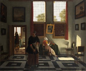 Interior with Painter, Woman Reading and Maid Sweeping