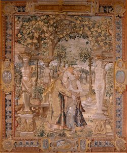 Vertumnus Kisses Pomona (Flemish Tapestry) by Pieter (circle of) Coecke van Aelst