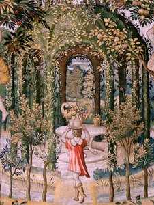 Flemish tapestry. Series Vertumnus and Pomona; Vertumnus transformed into a gardener. Fifth tapestry in the series. Model Circle of Pieter Coecke Van Aelst and Léonard Thiry. Manufacture Unknown workshop, Brussels, before 1560. by Pieter (circle of) Coecke van Aelst