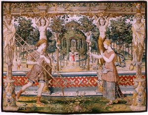 Flemish Tapestry. Series Vertumnus and Pomona; Vertumnus Transformed into a Gardener. Fifth Tapestry in the Series. Model Circle of Pieter Coecke Van Aelst and Léonard Thiry. Before 1550 by Pieter (circle of) Coecke van Aelst