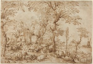 Peasants and Cattle near a Farmhouse by Pieter Bruegel the Elder