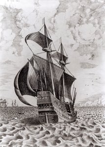 Ship, engraved by Hieronymus Cock by Pieter Bruegel the Elder