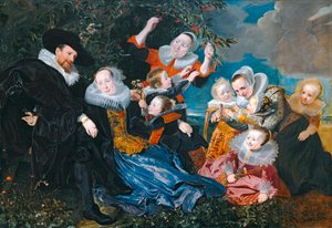 Paulus van Beresteyn and his wife Catarina Both van der Eem with their six children and two servants