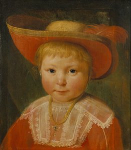 Portrait of a Child with a Red Lined Straw Hat