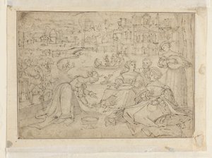 The Month of April (Figures in a park near a castle); Youth from The Three Ages of Man (detail) by Pieter Coecke van Aelst